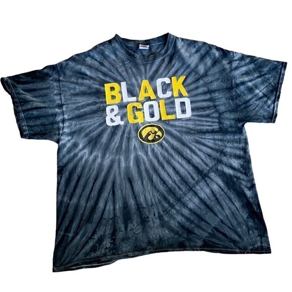 Vintage Iowa Hawkeyes Tye Dye Black & Gold Shirt XXL - Picture 1 of 5